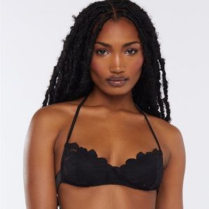 NWT SAVAGE X FENTY Floral Glow Lace Tie Back Bralette in Black Caviar - SMALL